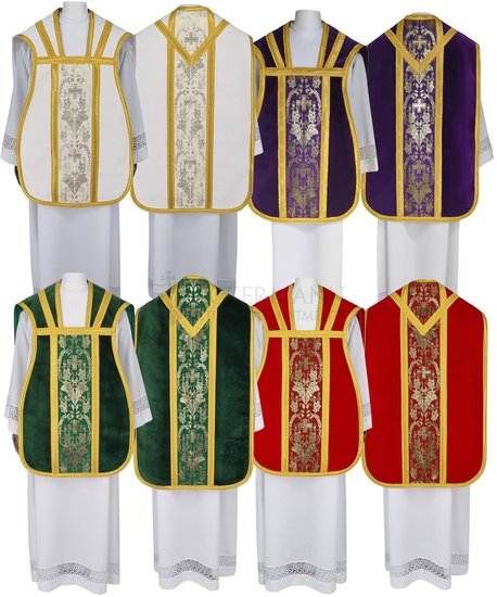 Set of 4 Roman style fiddleback Chasubles