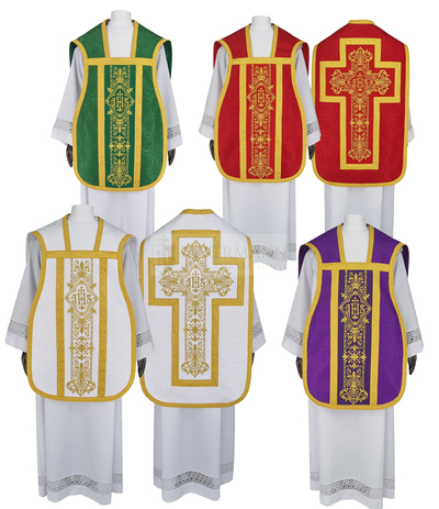 Set of 4 Roman style fiddleback Chasubles