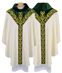 Cream-green Semi Gothic Chasuble with stole -Embroidery on velvet-